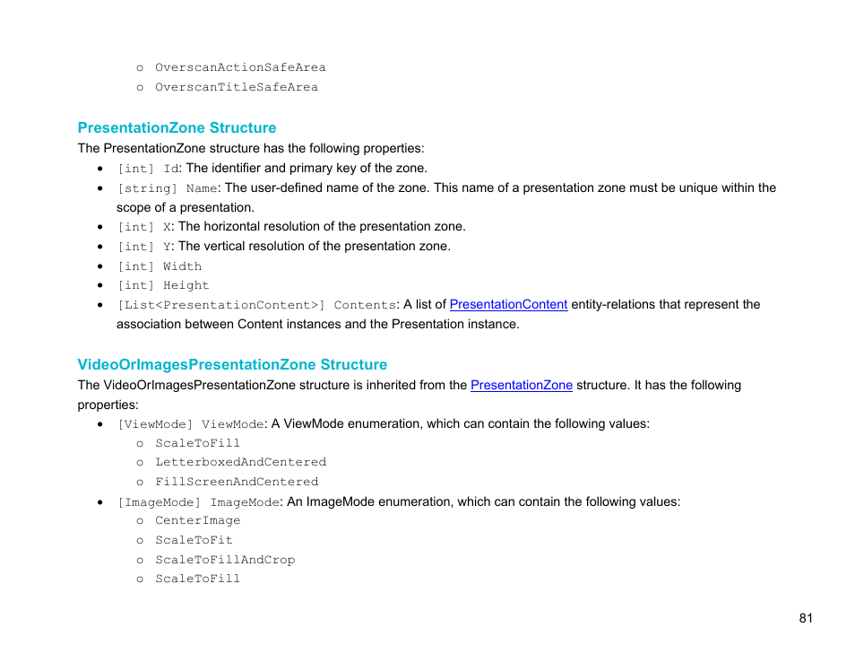 Presentationzone structure, Videoorimagespresentationzone structure, Presentationzone | BrightSign Network Web API Reference Manual v.3.8 User Manual | Page 93 / 138