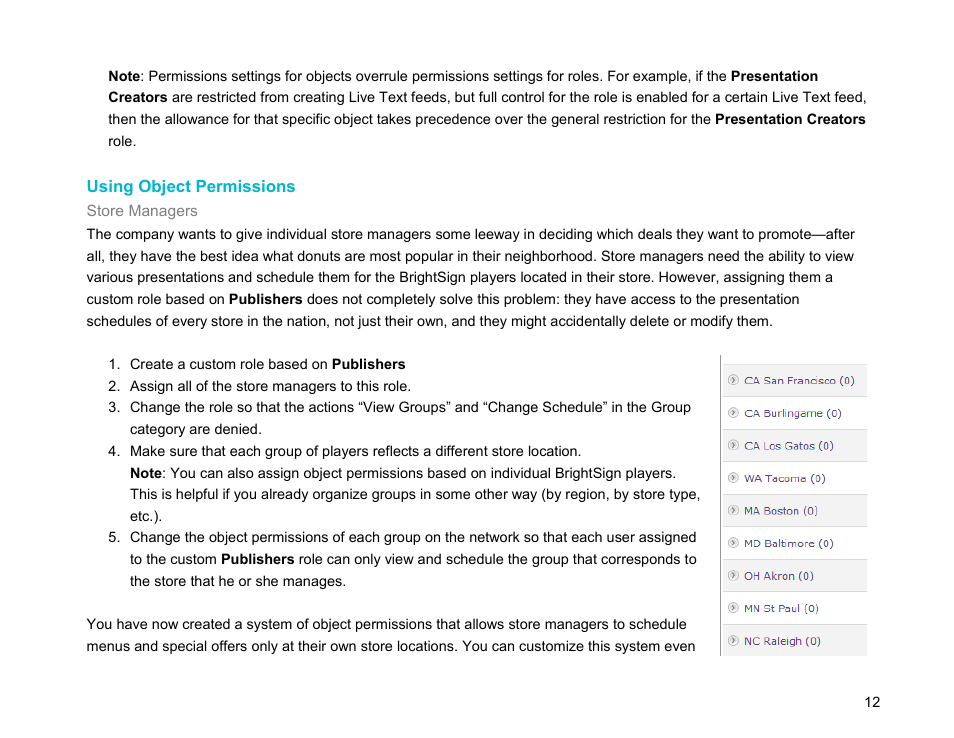 Using object permissions | BrightSign Network WebUI Permissions User Guide v.1.0 User Manual | Page 14 / 15