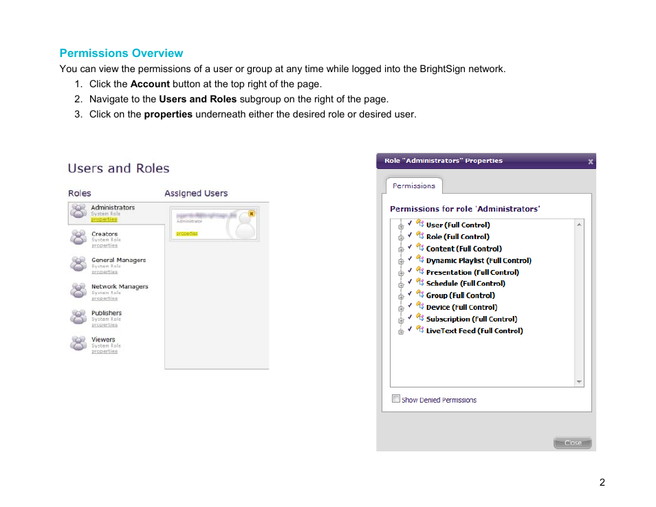 Permissions overview | BrightSign Network WebUI Permissions User Guide v.1.0 User Manual | Page 4 / 15