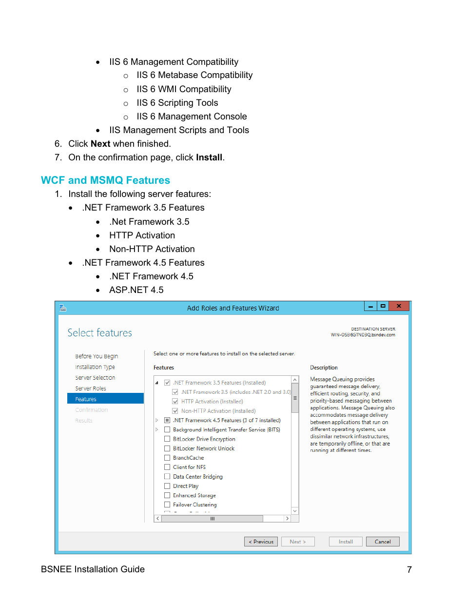 Wcf and msmq features | BrightSign BSNEE Installation Guide v.4.0 User Manual | Page 10 / 30