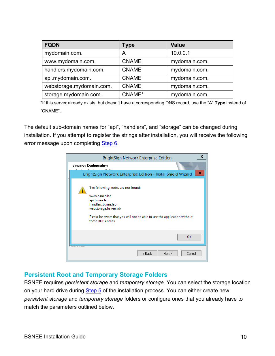 Persistent root and temporary storage folders | BrightSign BSNEE Installation Guide v.4.0 User Manual | Page 13 / 30