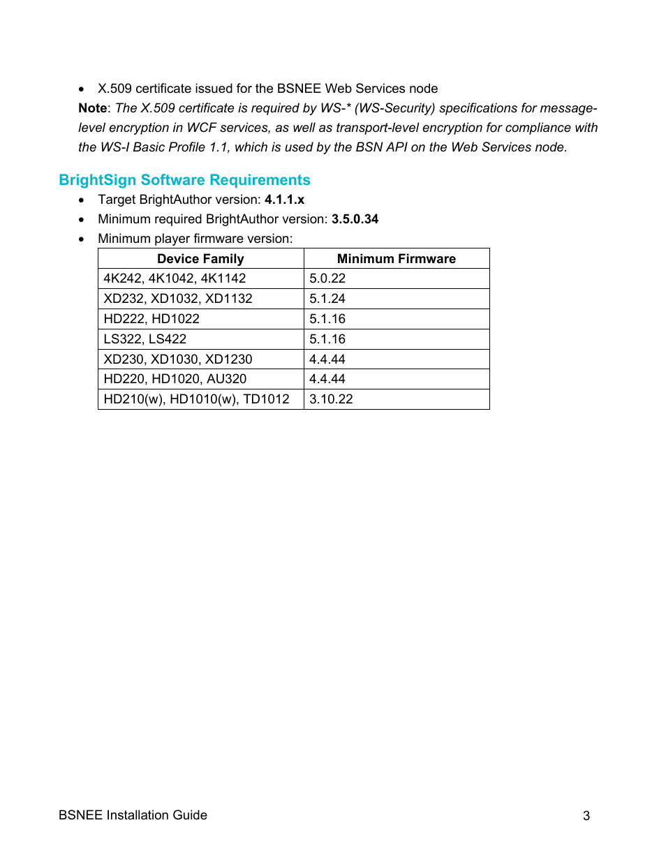 Brightsign software requirements | BrightSign BSNEE Installation Guide v.4.0 User Manual | Page 6 / 30