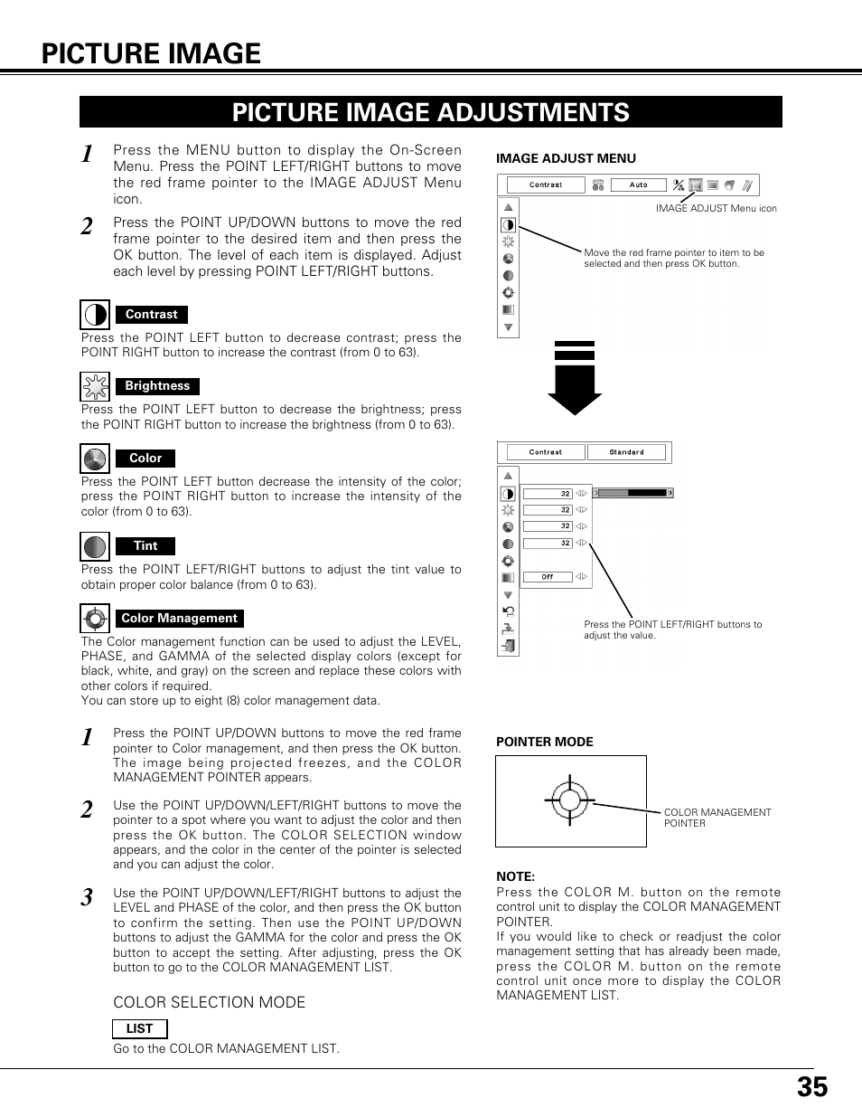 Picture image, Picture image adjustments | Canon LV-7575 User Manual | Page 35 / 63