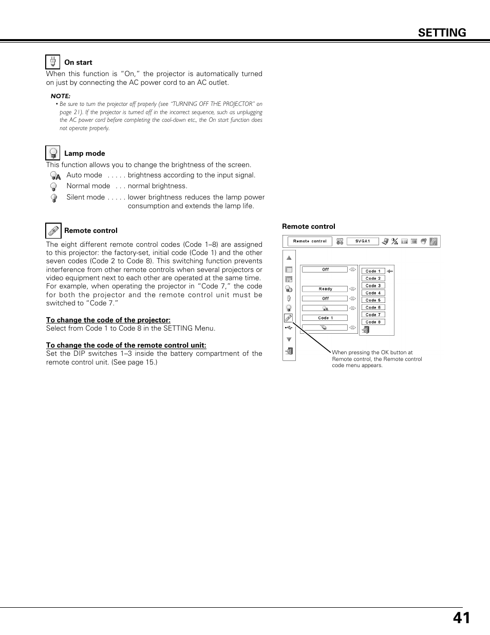 Setting | Canon LV-7575 User Manual | Page 41 / 63