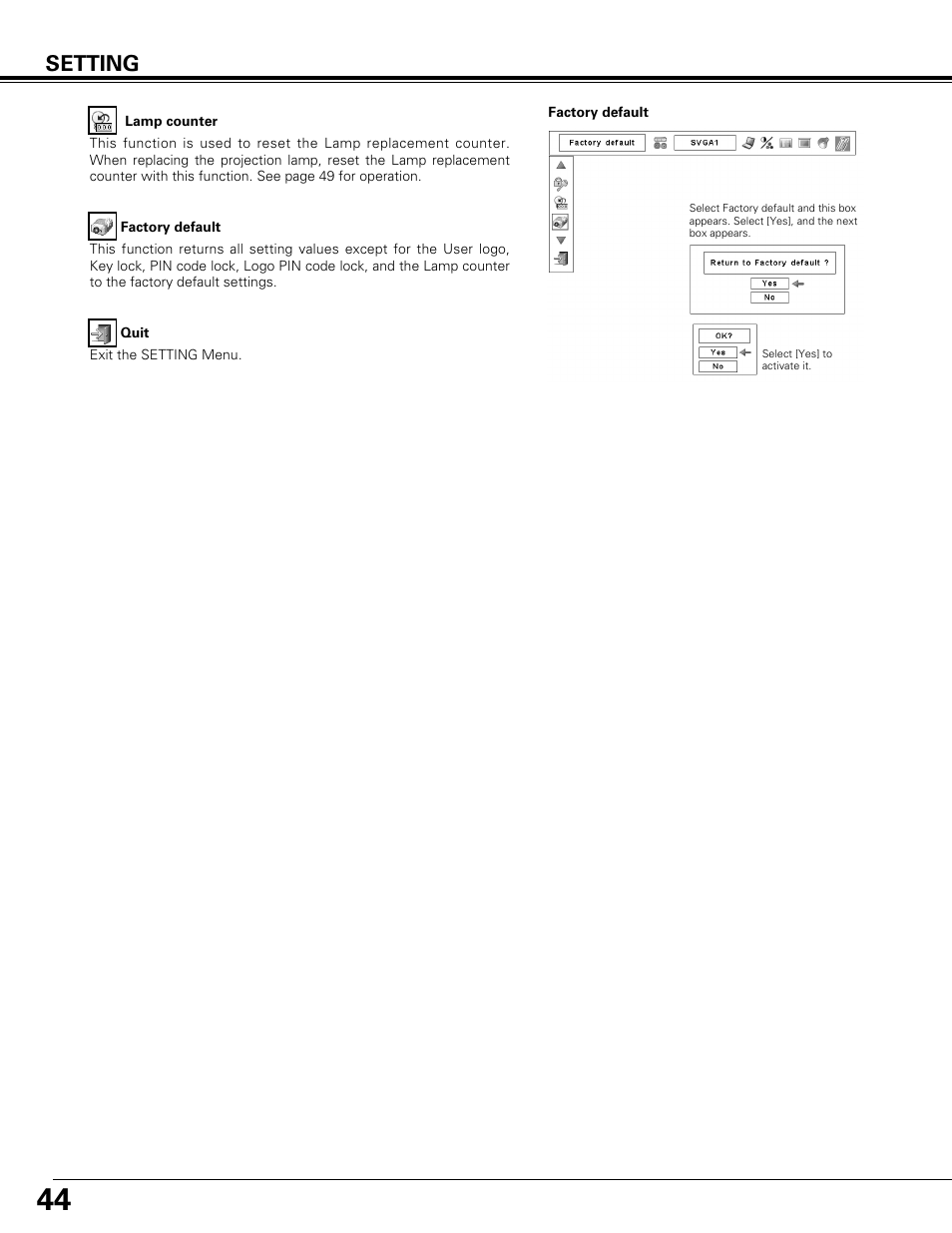 Setting | Canon LV-7575 User Manual | Page 44 / 63