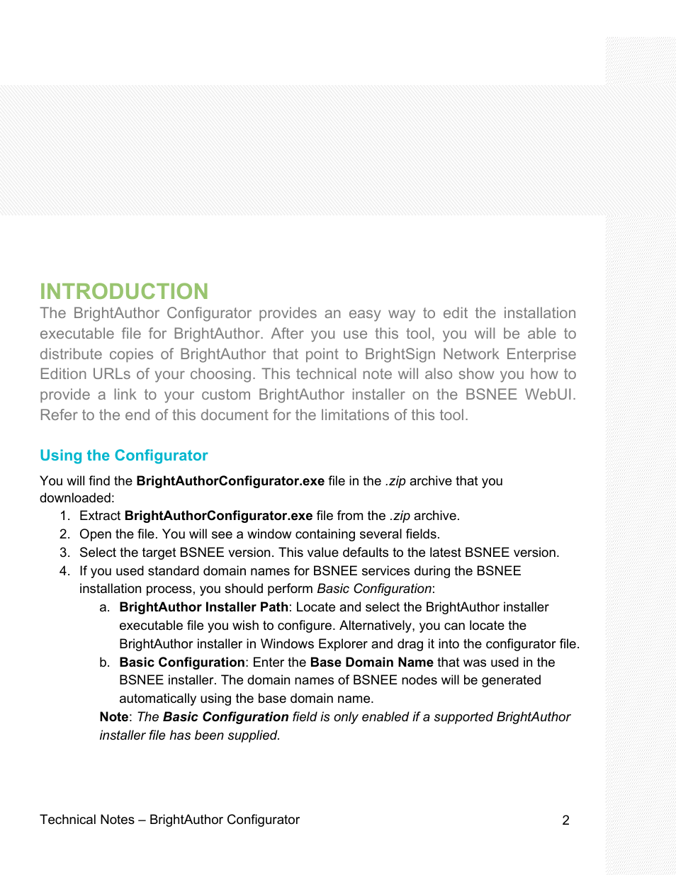 Introduction | BrightSign BSNEE Configurator Tech Note v.1.04 User Manual | Page 2 / 7
