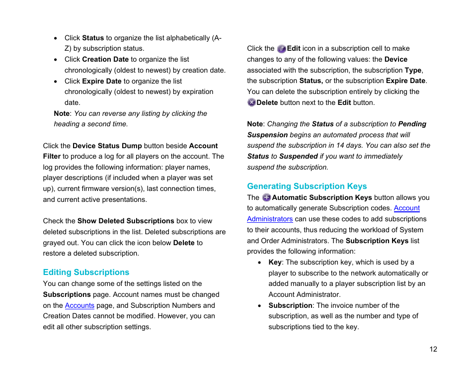 Editing subscriptions, Generating subscription keys | BrightSign BSNEE Application Admin Guide v.3.9 User Manual | Page 15 / 27