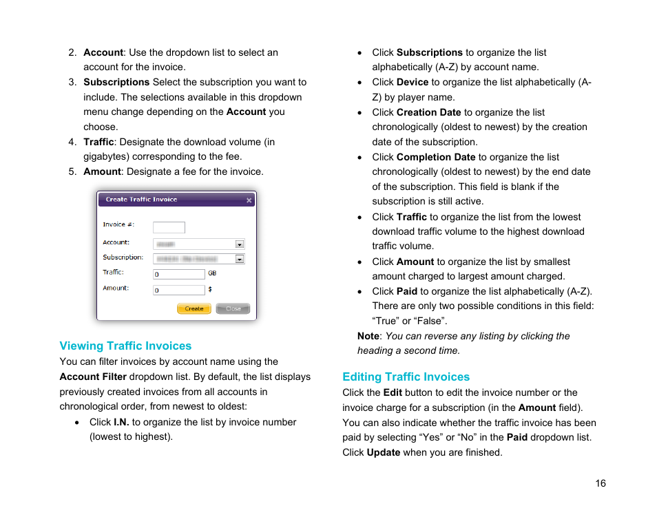 Viewing traffic invoices, Editing traffic invoices | BrightSign BSNEE Application Admin Guide v.3.9 User Manual | Page 19 / 27