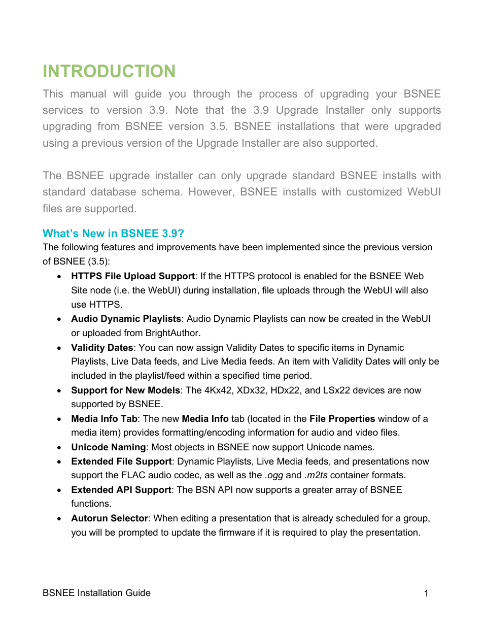 Introduction, What’s new in bsnee 3.9 | BrightSign BSNEE Upgrade Guide v.3.9 User Manual | Page 3 / 10