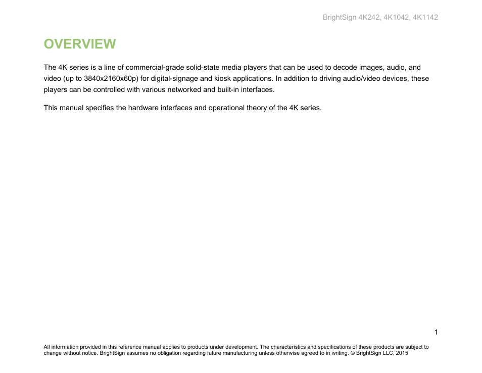 Overview | BrightSign 4K242 Hardware User Manual | Page 5 / 27