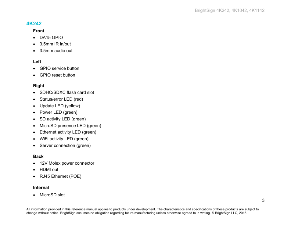 4k242 | BrightSign 4K242 Hardware User Manual | Page 7 / 27