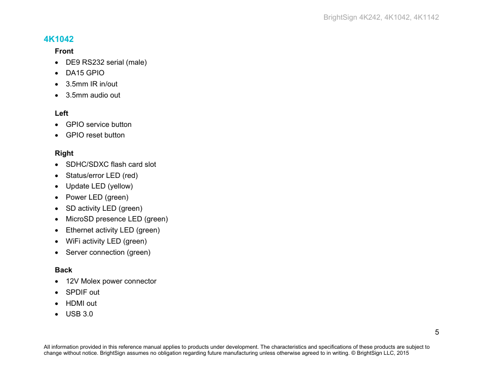 4k1042 | BrightSign 4K242 Hardware User Manual | Page 9 / 27