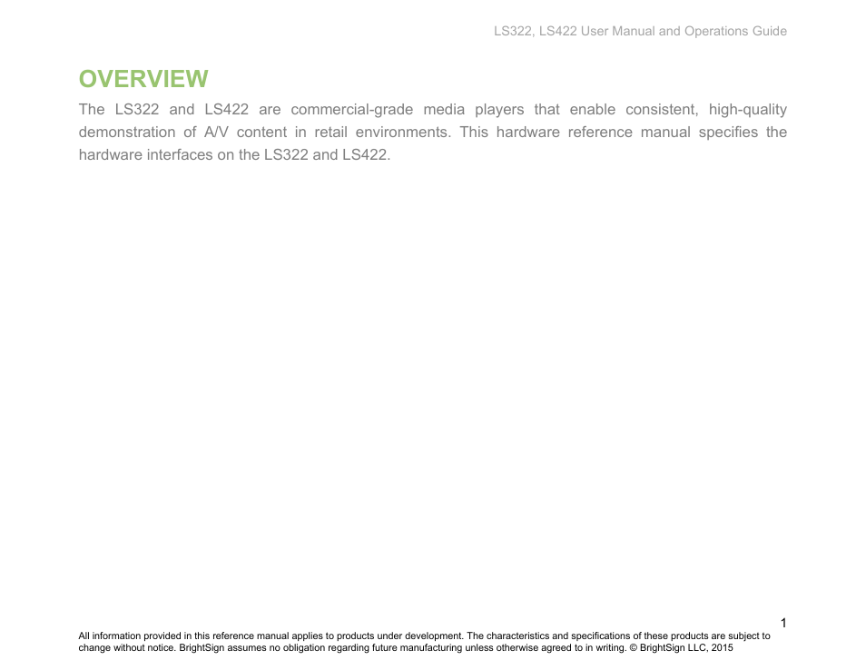 Overview | BrightSign LS322 Hardware User Manual | Page 4 / 16