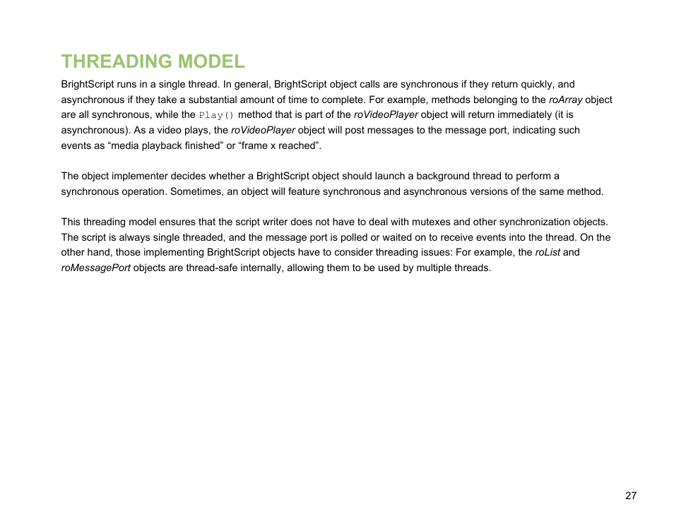 Threading model | BrightSign BrightScript 3.0 Reference Manual User Manual | Page 32 / 75