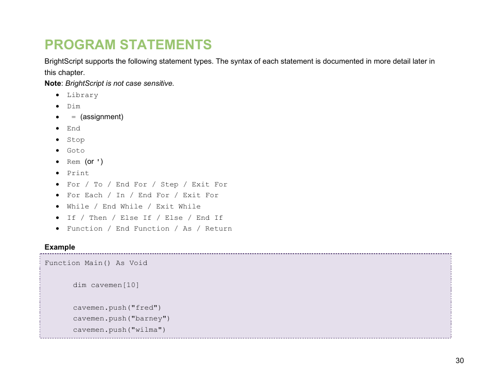Program statements | BrightSign BrightScript 3.0 Reference Manual User Manual | Page 35 / 75