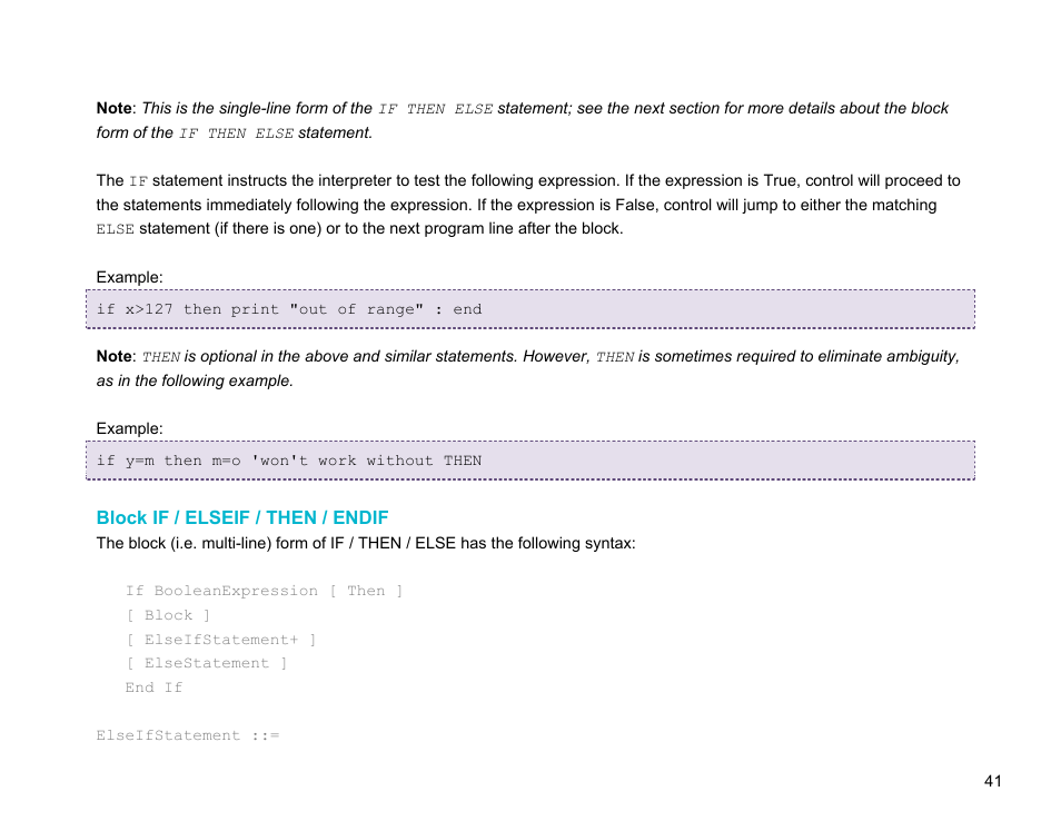 Block if / elseif / then / endif | BrightSign BrightScript 3.0 Reference Manual User Manual | Page 46 / 75