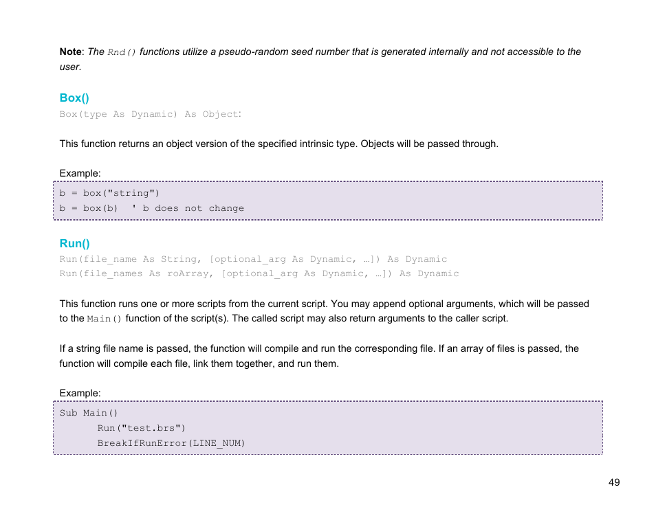Box(), Run() | BrightSign BrightScript 3.0 Reference Manual User Manual | Page 54 / 75