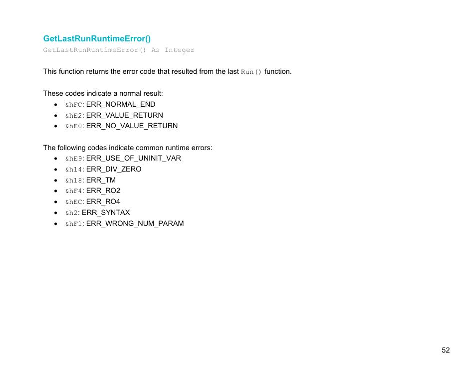 Getlastrunruntimeerror() | BrightSign BrightScript 3.0 Reference Manual User Manual | Page 57 / 75