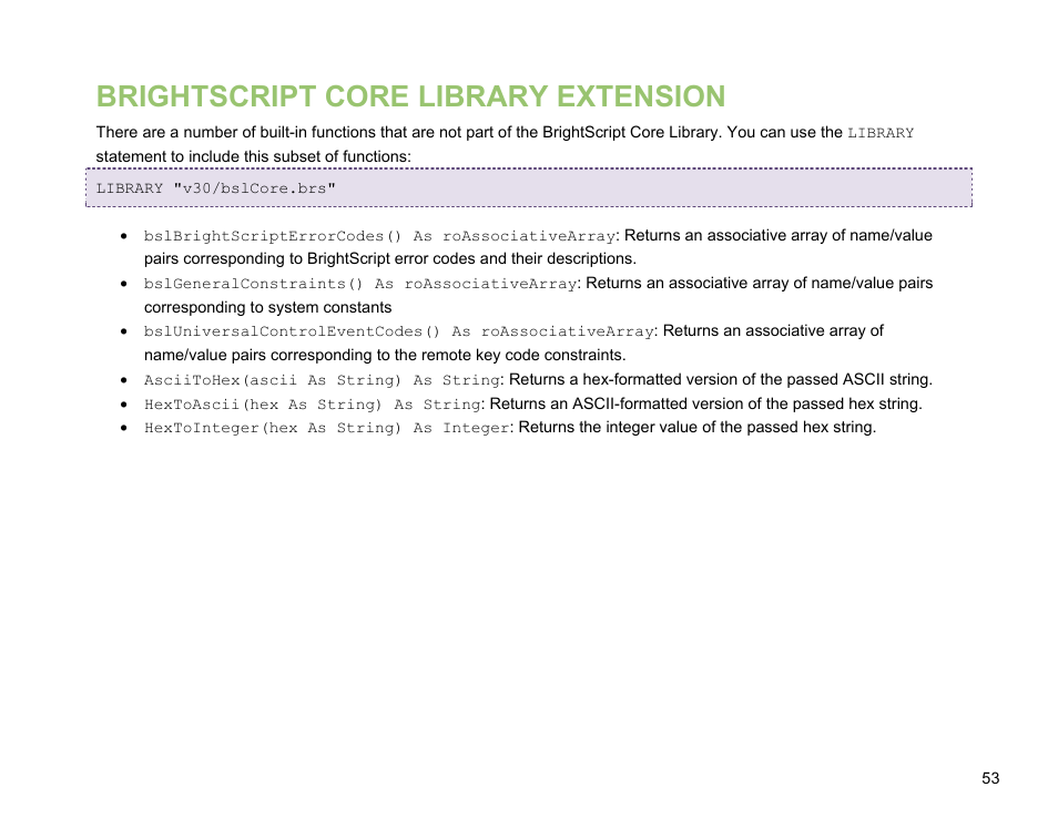 Brightscript core library extension | BrightSign BrightScript 3.0 Reference Manual User Manual | Page 58 / 75