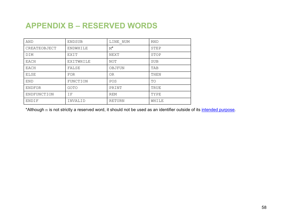Appendix b – reserved words | BrightSign BrightScript 3.0 Reference Manual User Manual | Page 63 / 75