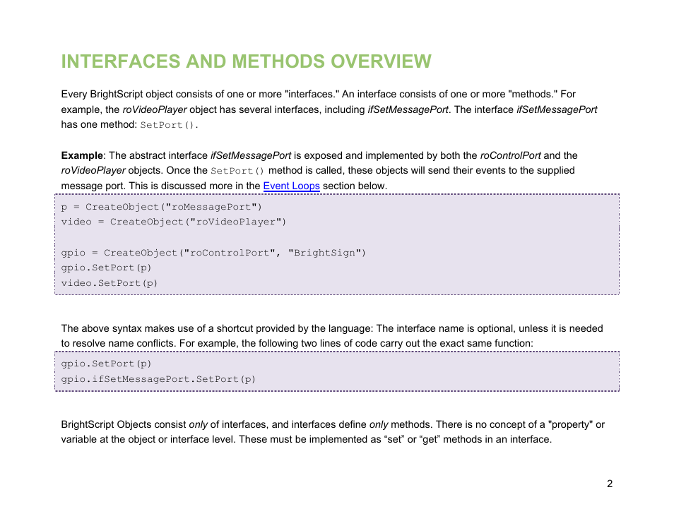 Interfaces and methods overview | BrightSign Object Reference Manual (FW 5.1) User Manual | Page 10 / 341
