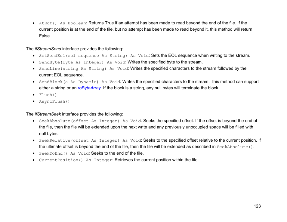 Ifstreamsend, Ifstreamseek | BrightSign Object Reference Manual (FW 5.1) User Manual | Page 131 / 341
