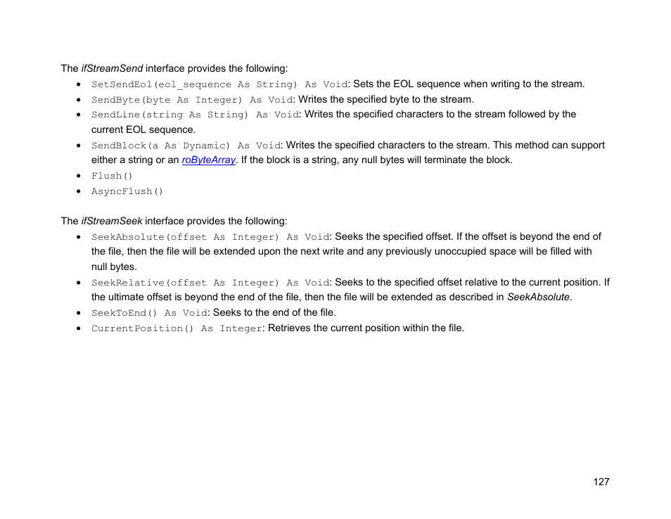 Ifstreamsend, Ifstreamseek | BrightSign Object Reference Manual (FW 5.1) User Manual | Page 135 / 341
