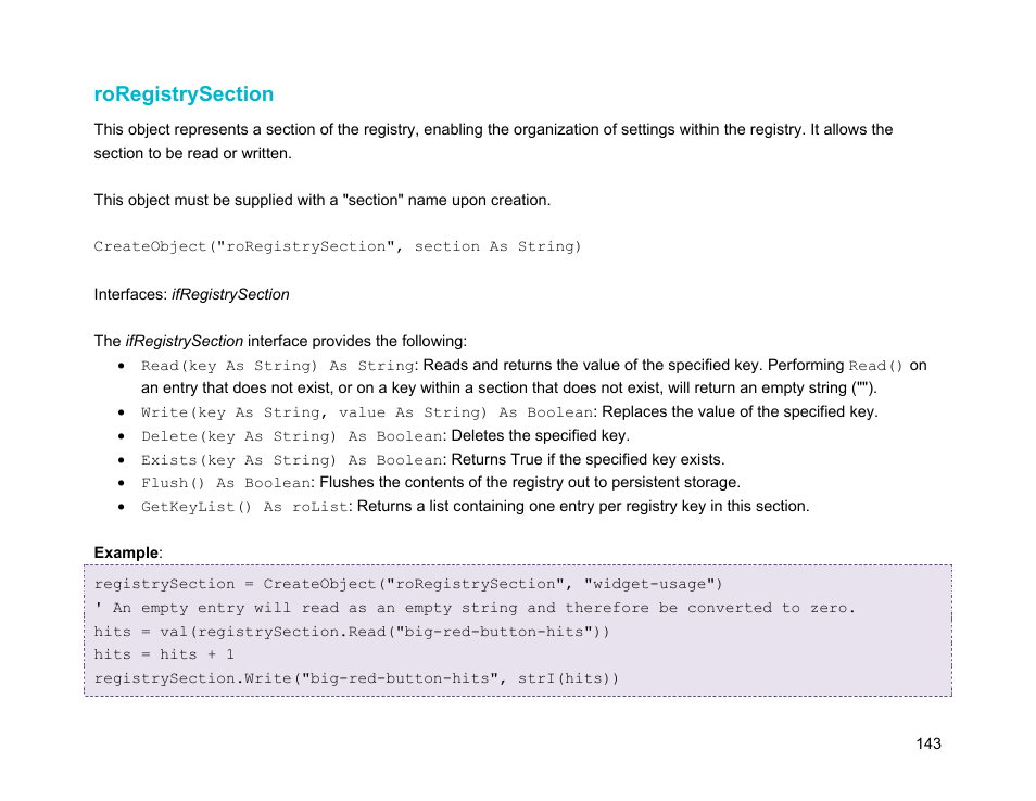 Roregistrysection | BrightSign Object Reference Manual (FW 5.1) User Manual | Page 151 / 341