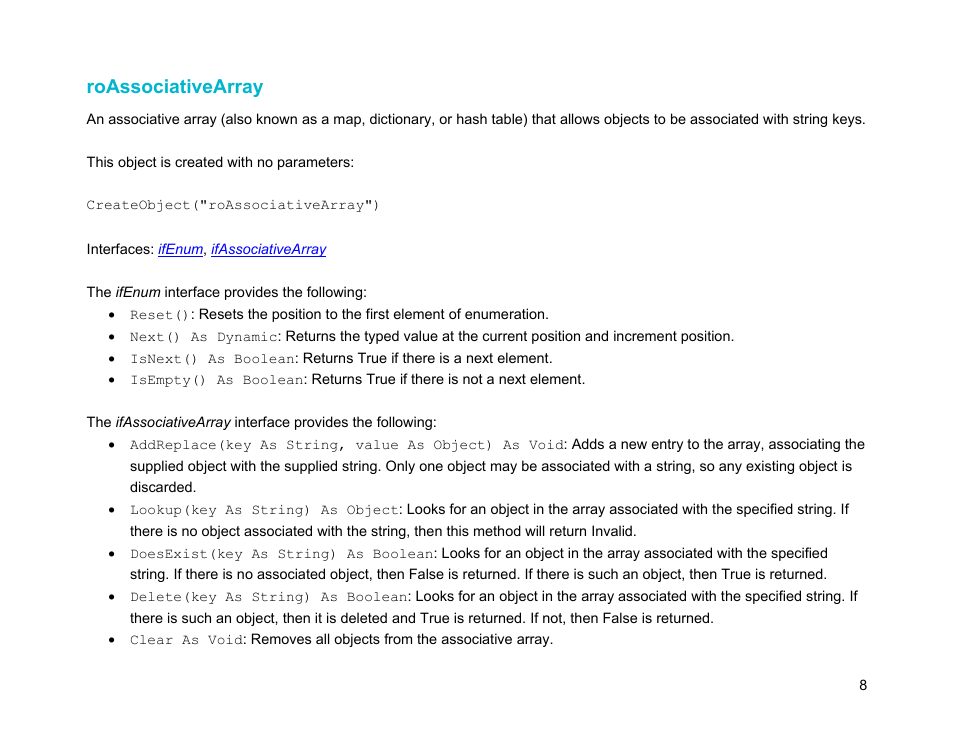 Roassociativearray | BrightSign Object Reference Manual (FW 5.1) User Manual | Page 16 / 341