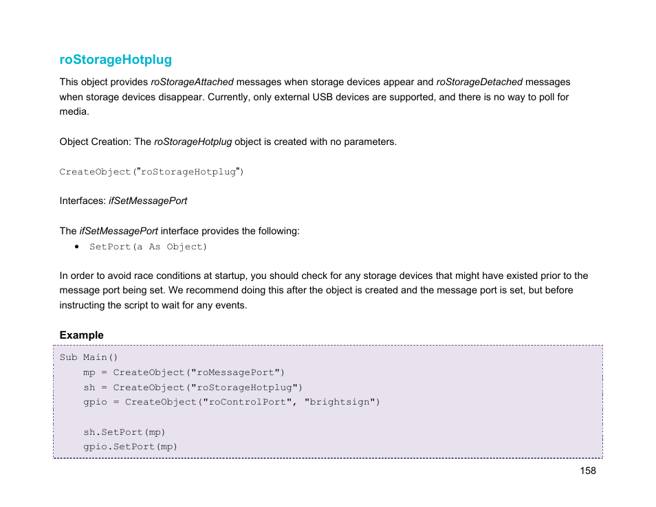 Rostoragehotplug | BrightSign Object Reference Manual (FW 5.1) User Manual | Page 166 / 341
