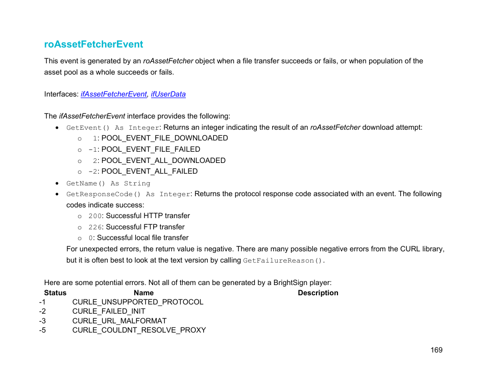 Roassetfetcherevent, Roassetfetcherprogressevent | BrightSign Object Reference Manual (FW 5.1) User Manual | Page 177 / 341