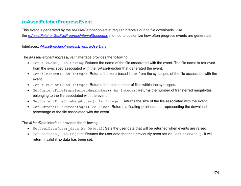 Roassetfetcherprogressevent, Roassetpool | BrightSign Object Reference Manual (FW 5.1) User Manual | Page 182 / 341