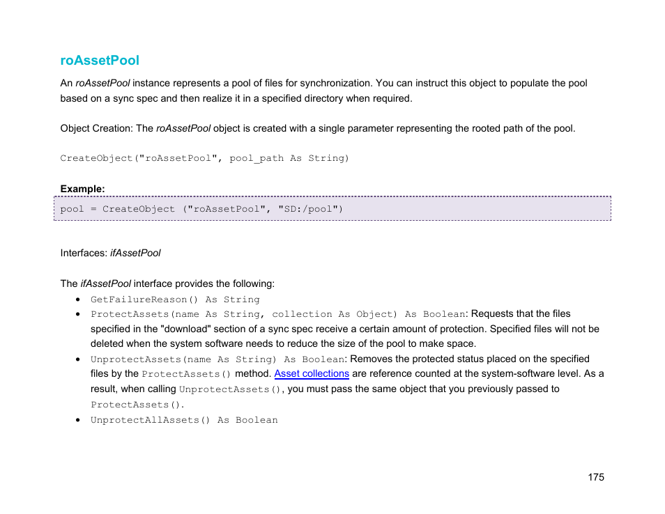 Roassetpool | BrightSign Object Reference Manual (FW 5.1) User Manual | Page 183 / 341