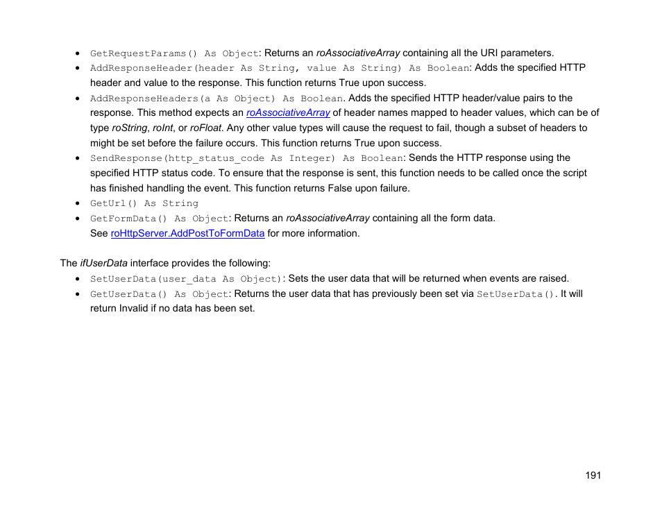 Rohttpserver, Ifuserdata | BrightSign Object Reference Manual (FW 5.1) User Manual | Page 199 / 341