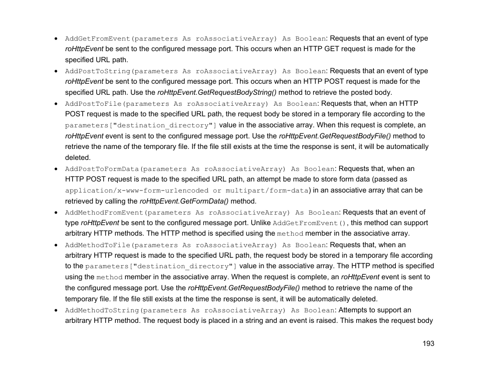 Rohttpserver.addposttoformdata | BrightSign Object Reference Manual (FW 5.1) User Manual | Page 201 / 341