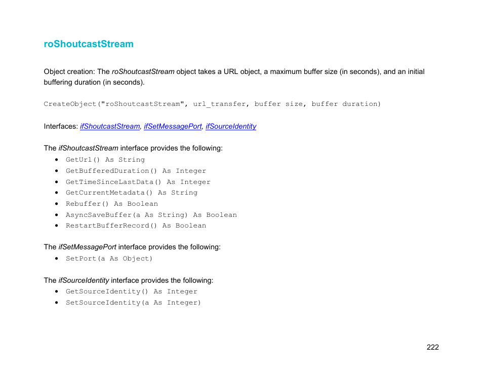 Roshoutcaststream | BrightSign Object Reference Manual (FW 5.1) User Manual | Page 230 / 341