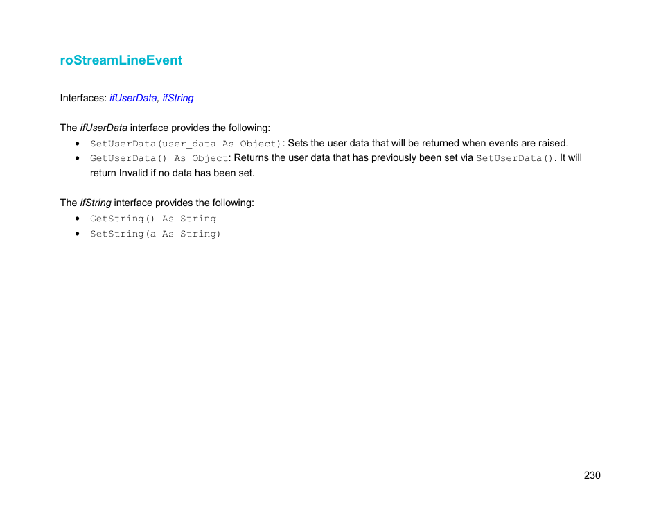 Rostreamlineevent | BrightSign Object Reference Manual (FW 5.1) User Manual | Page 238 / 341