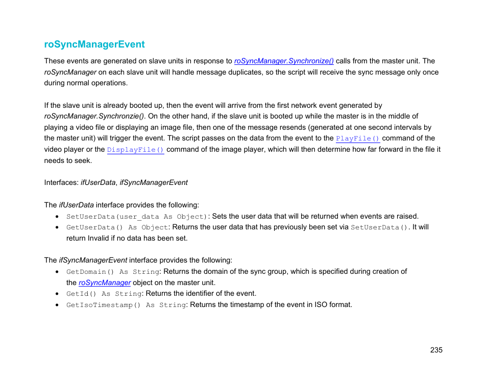 Rosyncmanagerevent, Ifsyncmanagerevent | BrightSign Object Reference Manual (FW 5.1) User Manual | Page 243 / 341