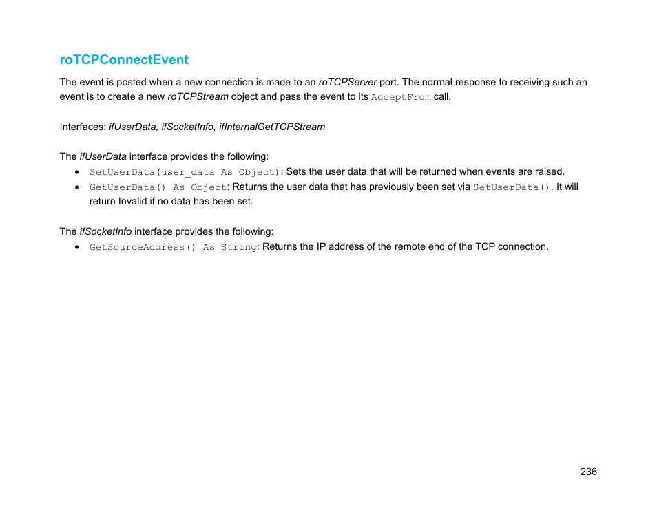 Rotcpconnectevent, H an, Rotcpstream | BrightSign Object Reference Manual (FW 5.1) User Manual | Page 244 / 341