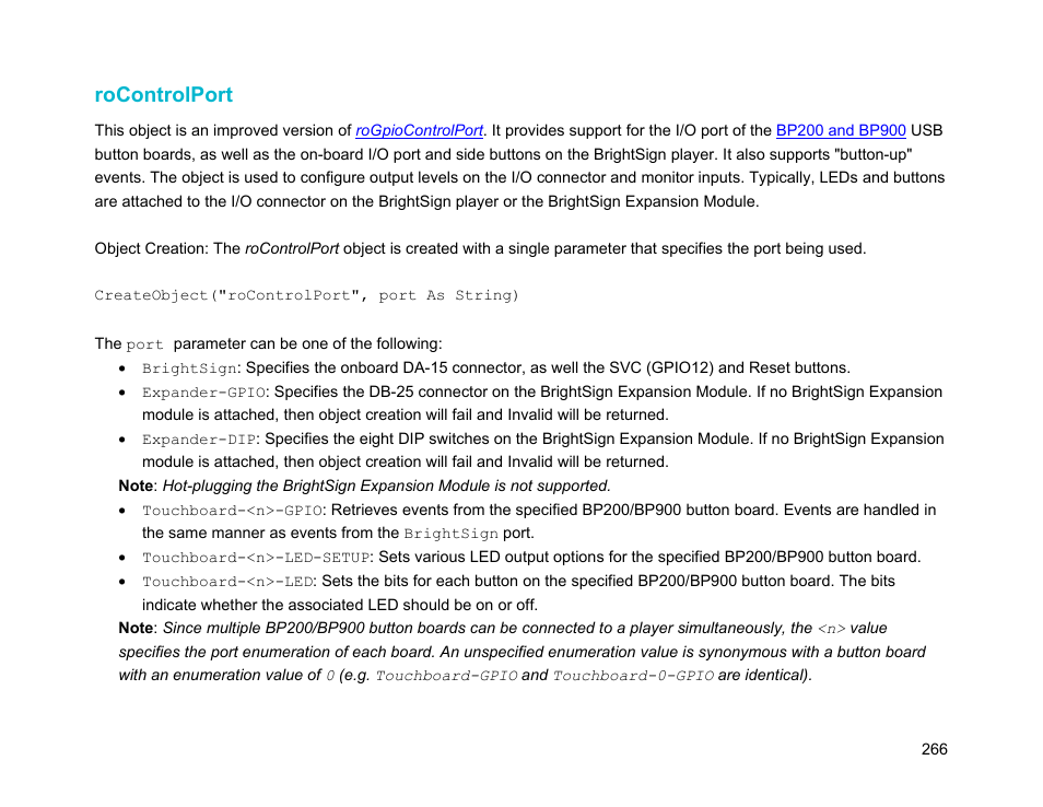Rocontrolport | BrightSign Object Reference Manual (FW 5.1) User Manual | Page 274 / 341