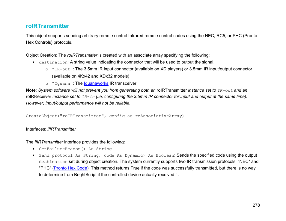 Roirtransmitter | BrightSign Object Reference Manual (FW 5.1) User Manual | Page 286 / 341