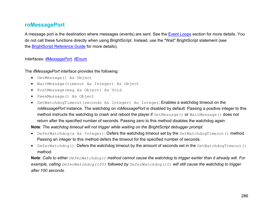 Romessageport | BrightSign Object Reference Manual (FW 5.1) User Manual | Page 294 / 341