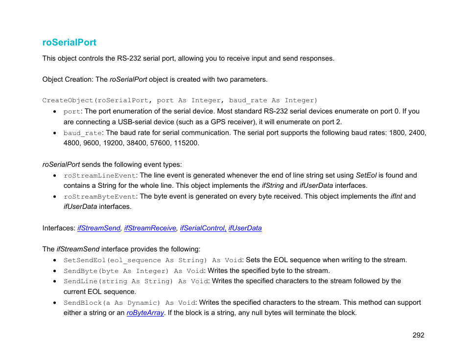 Roserialport | BrightSign Object Reference Manual (FW 5.1) User Manual | Page 300 / 341