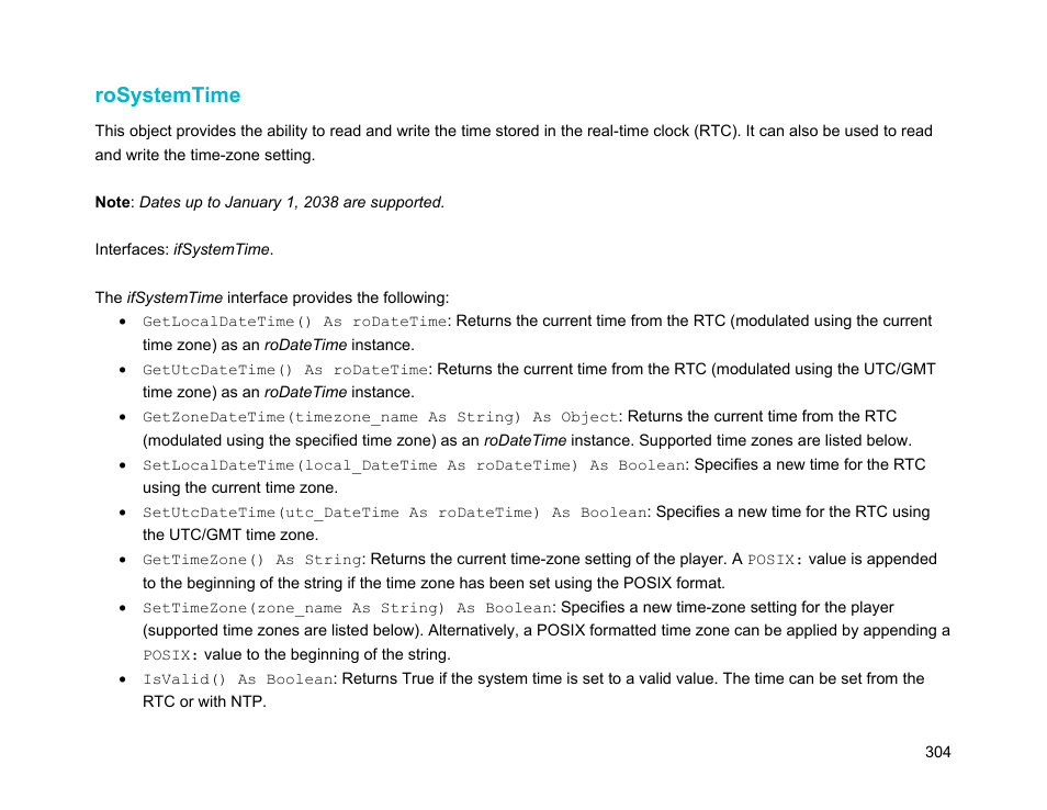 Rosystemtime | BrightSign Object Reference Manual (FW 5.1) User Manual | Page 312 / 341