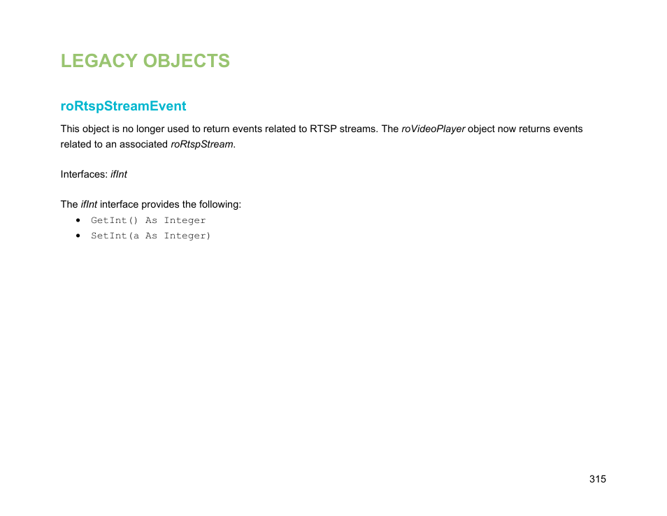 Legacy objects, Rortspstreamevent | BrightSign Object Reference Manual (FW 5.1) User Manual | Page 323 / 341