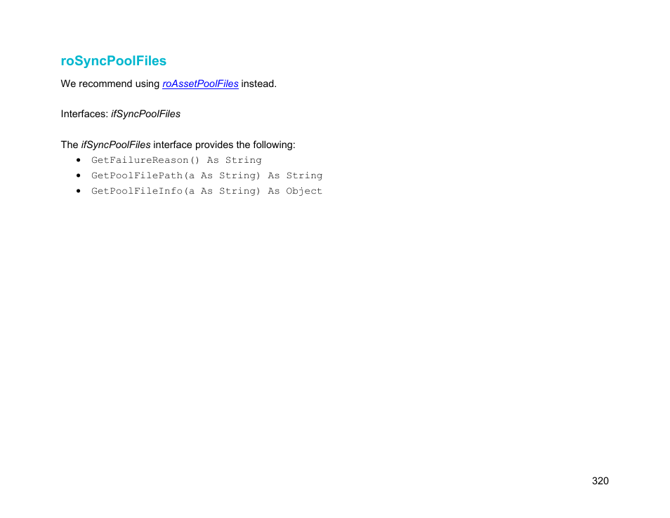 Rosyncpoolfiles | BrightSign Object Reference Manual (FW 5.1) User Manual | Page 328 / 341