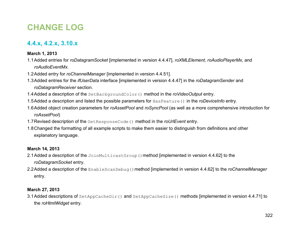 Change log, X, 4.2.x, 3.10.x | BrightSign Object Reference Manual (FW 5.1) User Manual | Page 330 / 341