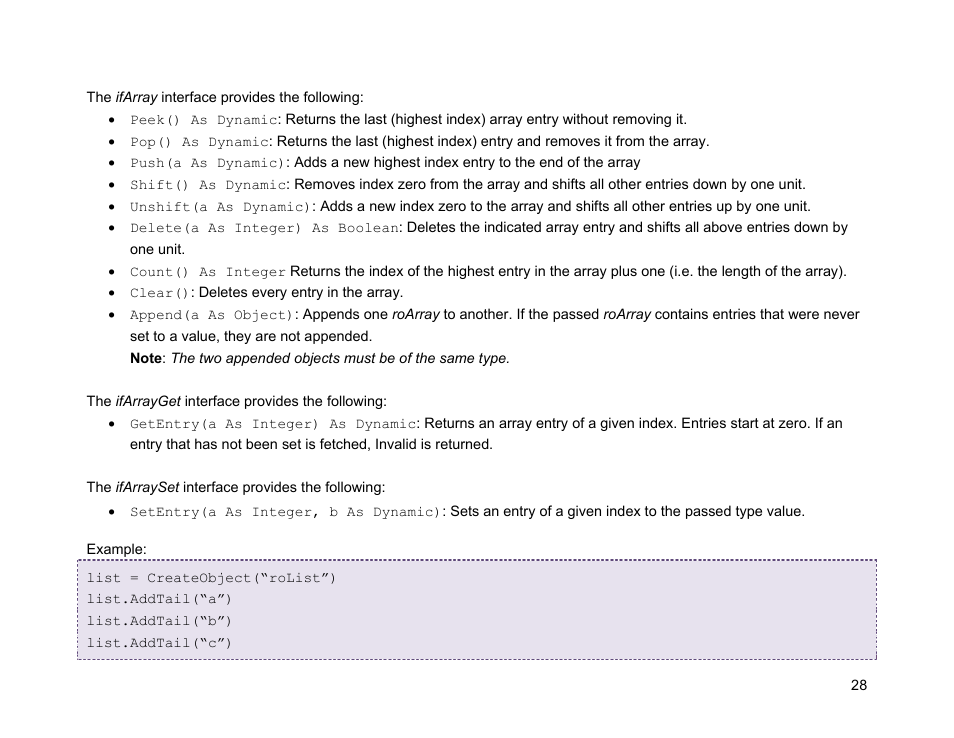 Ifarray, Ifarrayget, Ifarrayset | BrightSign Object Reference Manual (FW 5.1) User Manual | Page 36 / 341