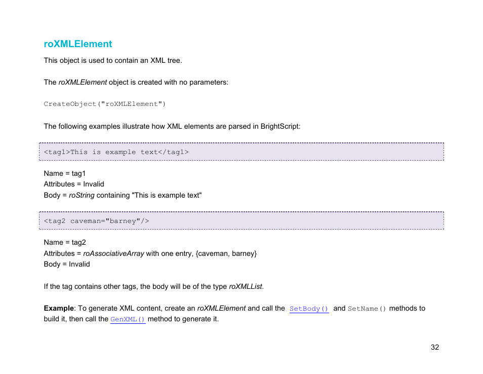 Roxmlelement | BrightSign Object Reference Manual (FW 5.1) User Manual | Page 40 / 341