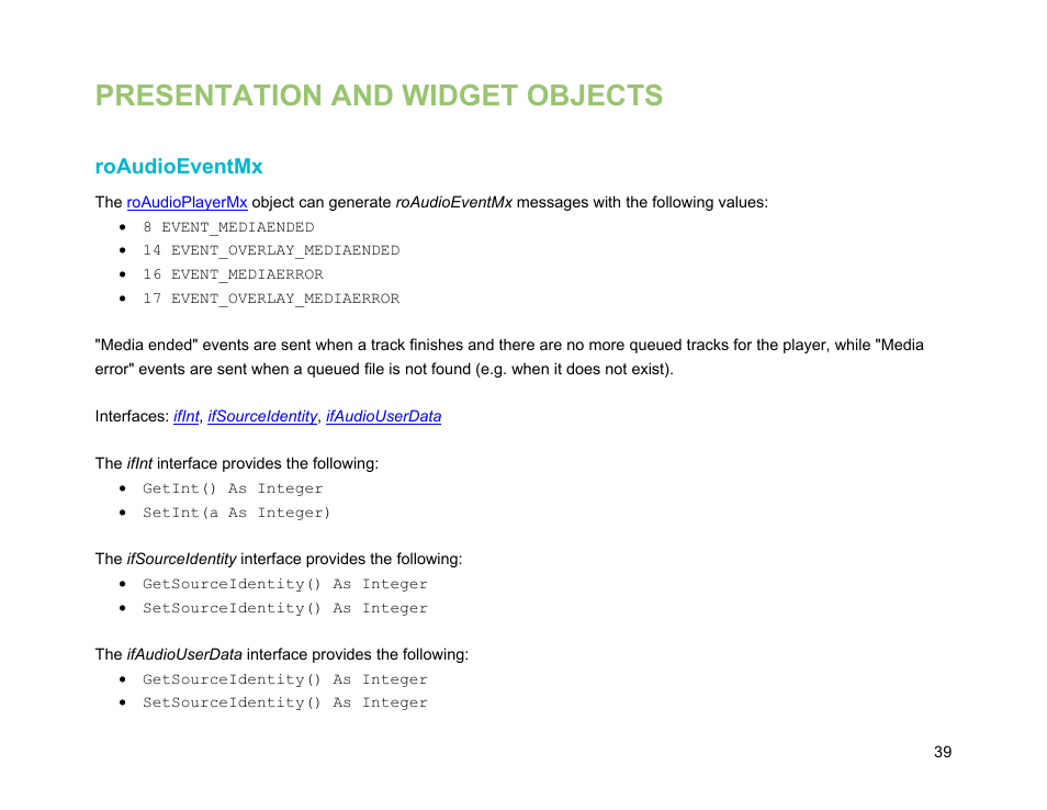 Presentation and widget objects, Roaudioeventmx | BrightSign Object Reference Manual (FW 5.1) User Manual | Page 47 / 341